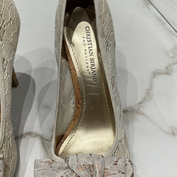 Christian Siriano | Beige Lace Floral Heel 8 - Picture 7 of 11